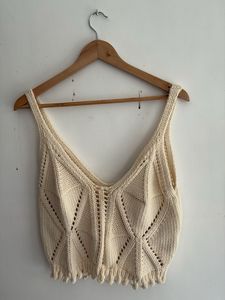 Cream Knit V-Neck Tank Top