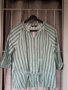 Striped Button-Up Tunic Top