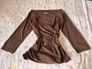 Brown Wrap Long Sleeve Top