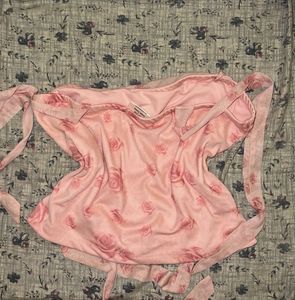 Sheer Rose Print Ruched Top