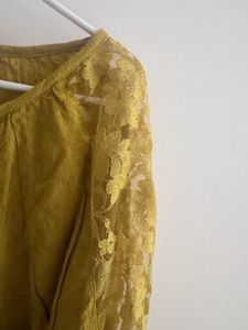 Only - Mustard Yellow Lace Detail Peplum Top