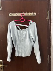 Light Blue Ribbed Square Neck Top