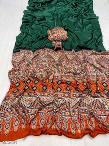 Elegant Emerald Green Silk Saree