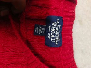 Red Cable Knit Bear Logo Sweater