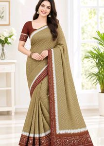 Stylish Green Saree with Maroon Border