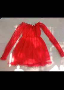 Red Tulle Off-Shoulder Dress