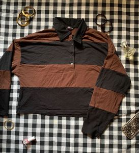 Striped Long Sleeve Collared Top