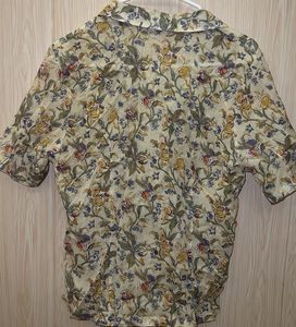 Floral Print Short Sleeve Button-Up Blouse