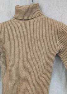 Tan Ribbed Turtleneck Sweater