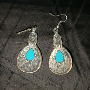 Oxidised Silver Earrings With Blue Stone