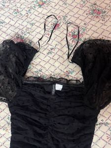 Off-Shoulder Ruffled Black Mesh Top