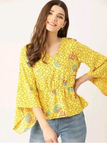 Yellow Printed Peplum top
