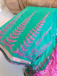 Bandhani Saree - Pink &amp; Teal