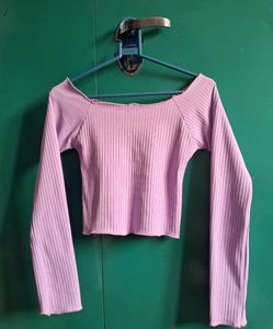 Purple Ribbed Long Sleeve Crop Top
