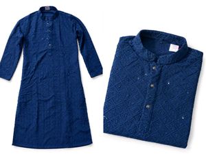 Men's Royal Blue Chikankari Kurta