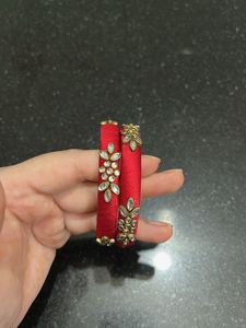 Red Embellished Silk Thread Bangles