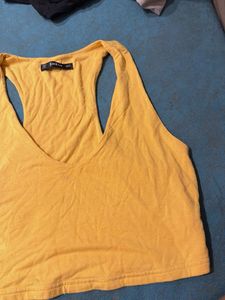 Yellow V-Neck Racerback Crop Top