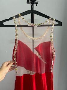 Red Embellished Backless Maxi Dress