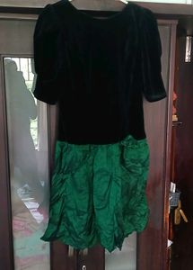 Black Velvet &amp; Green Satin Dress - M/L Size
