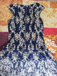 Navy Blue Baroque Print Dress