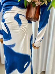 Elegant Off-Shoulder Blue &amp; White Maxi Gown