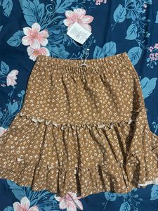 Brown Floral Print Tiered Mini Skirt