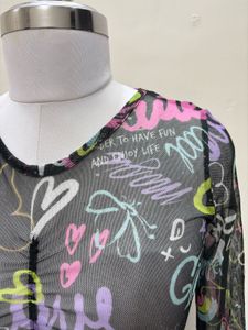 Graffiti Print Mesh Top/ trendy top