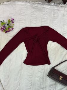 Chic Burgundy Long-Sleeve Tie-Front Top