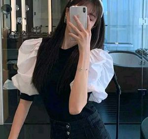 Puff Sleeve Contrast Knit Top