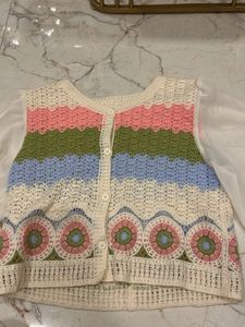 Crochet Knit Button-Up Vest