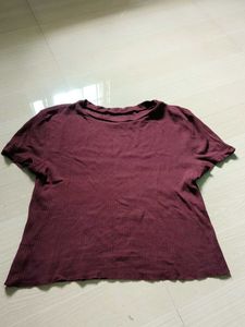 Maroon Ribbed Short Sleeve Top