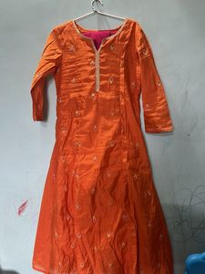Orange Embroidered Kurta