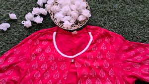 Pink&amp;White Jacket Styled (attached) Printed Kurti