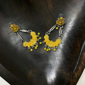 Yellow Floral Dangle Earrings