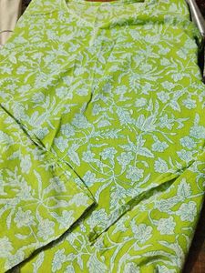 Bright Green Floral Print Kurta