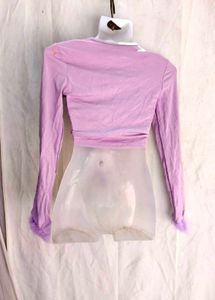 I. Cute Lavender Tie-Front Crop Top