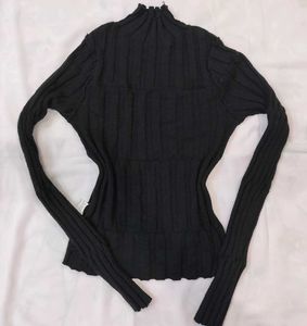 Black Ribbed Mock Neck Top