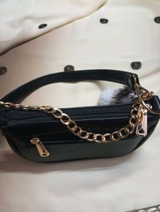 Chic Black Waist Bag with Gold Chain