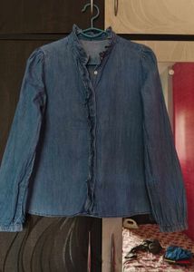 Denim Ruffle Blouse
