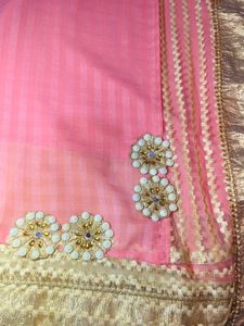 Party Wear Saree With Pink &amp; Golden Combination