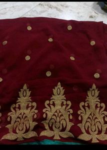 Maroon Saree with Gold Embroidery