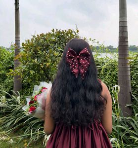 Elegant Maroon Gown with Bow Detail