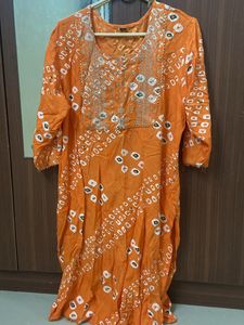 Orange Bandhani Print Kurti with Shararaa