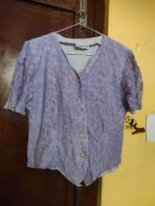 Chic Lavender Lace Button-Up Top