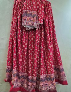 Vibrant Red Printed Lehenga Choli Set