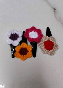 Handmade Crochet Flower Hair Clips Set of 4
