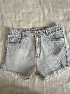 Washed Denim Distressed Shorts