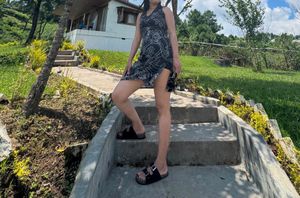 Stylish Black &amp; White Floral Mini Dress