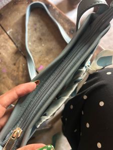 Chic Blue Crossbody Bag with Heart Scarf