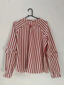 Striped Ruffle Sleeve Blouse ,Size M